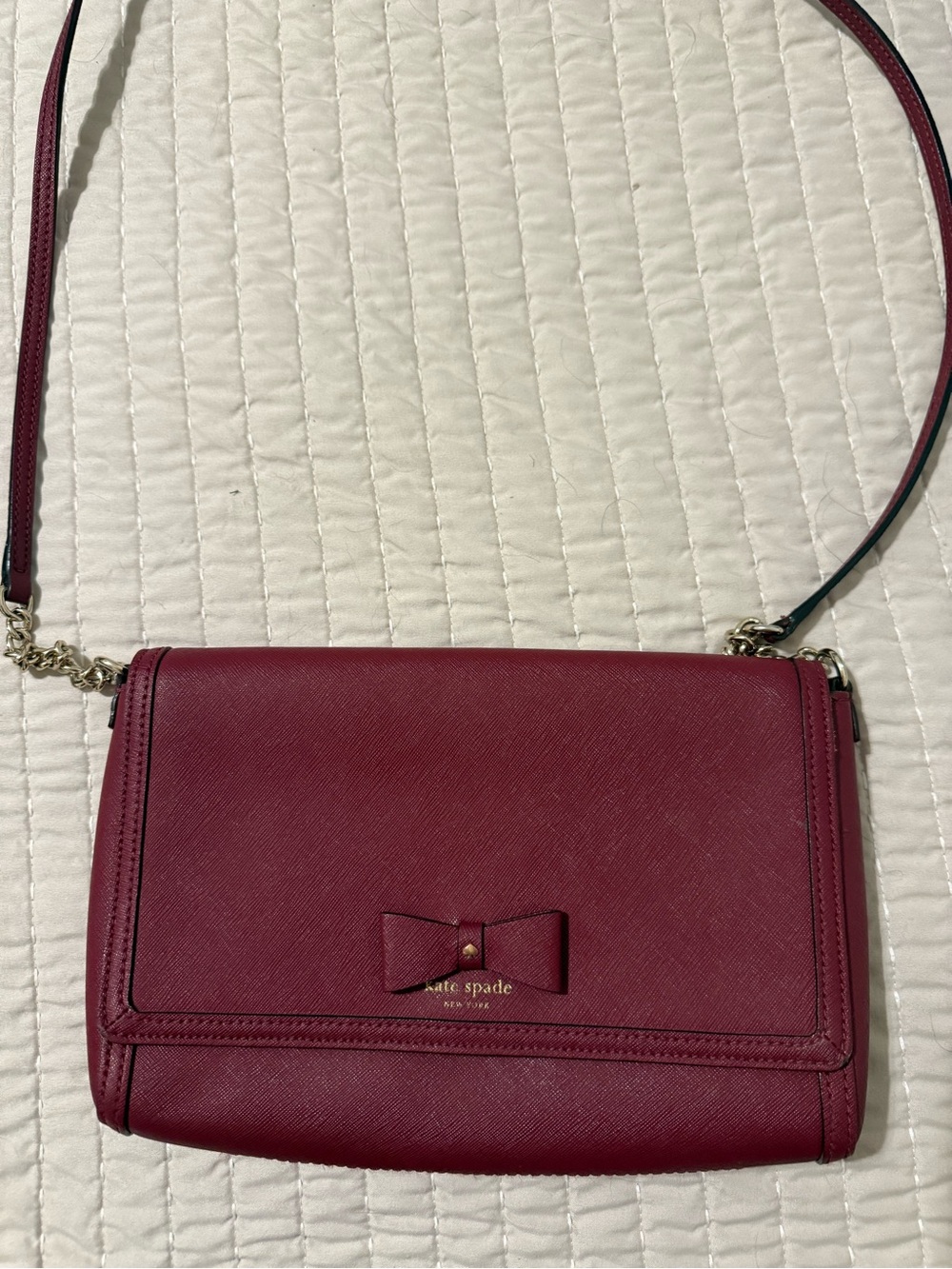 kate spade berry red leather shoulder bag with bow
